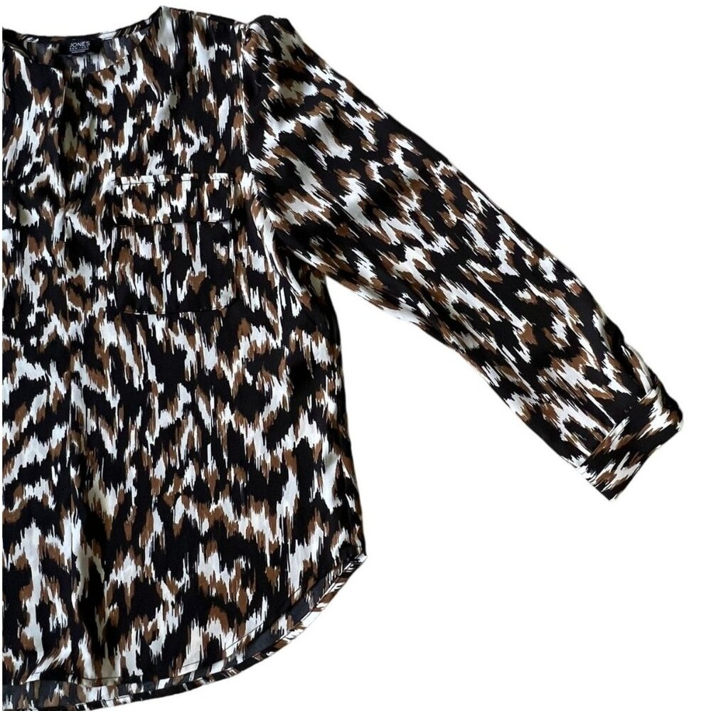 Jones New York Signature Womens Long Sleeve Blouse Leopard Print Medium - Picture 4 of 7